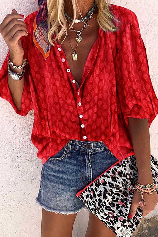 Solid Color Button Loose Shirt