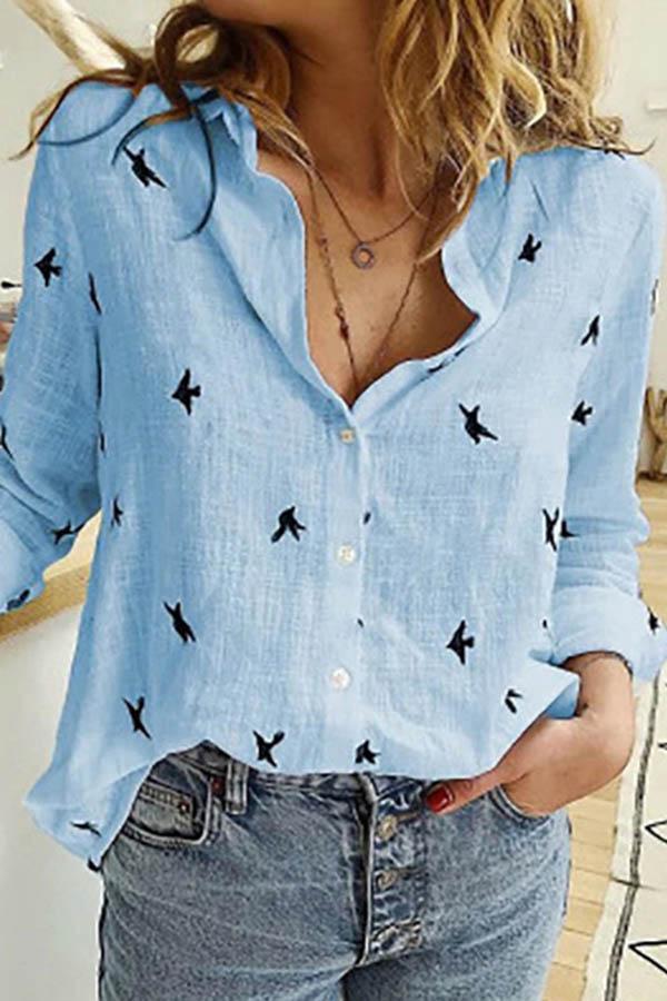 Loose Lapel Print Blouse