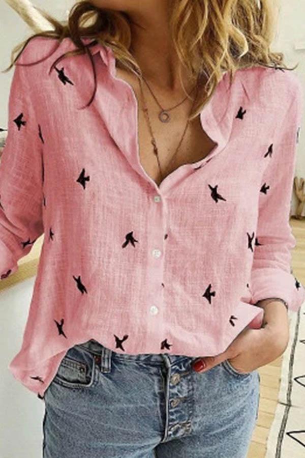 Loose Lapel Print Blouse