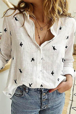 Loose Lapel Print Blouse