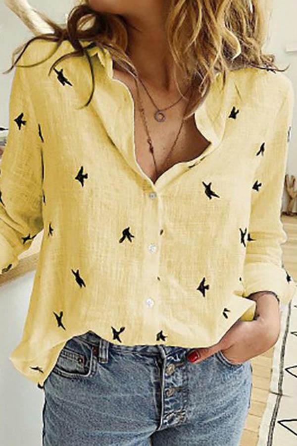 Loose Lapel Print Blouse