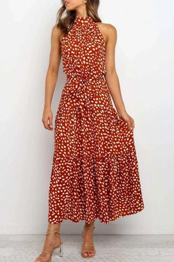 Sleeveless Polka Dot Round Neck Dress