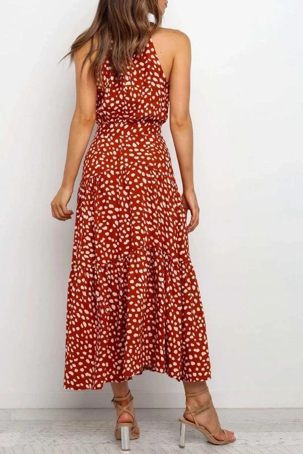 Sleeveless Polka Dot Round Neck Dress