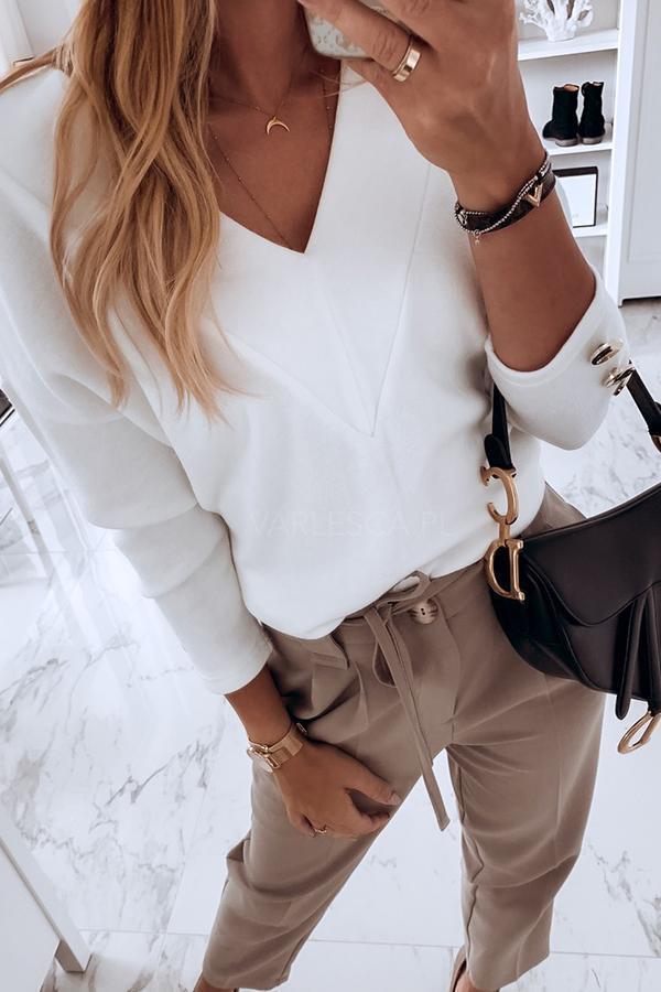 Long Sleeve Solid Color V Neck Casual Wear Blouse