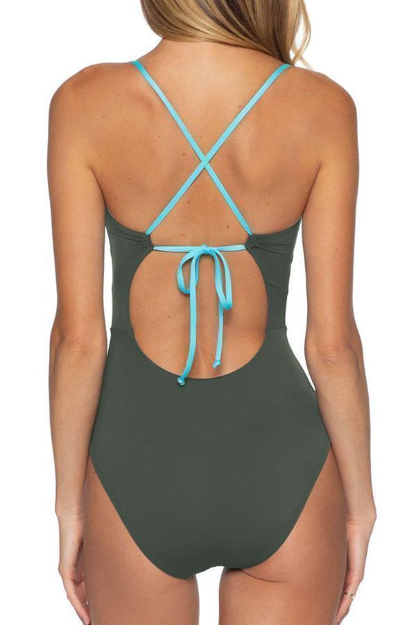 Backless Striped Black One-piece Swimsuit 