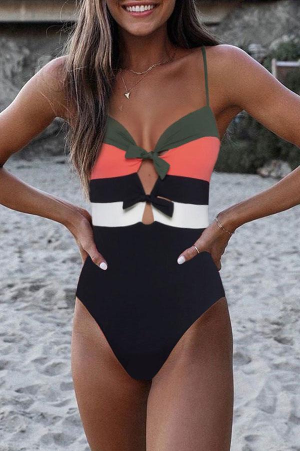 Backless Striped Black One-piece Swimsuit 