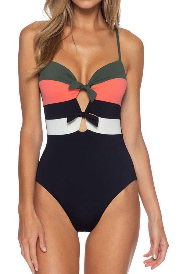 Backless Striped Black One-piece Swimsuit 