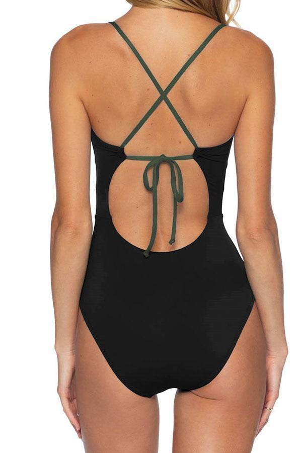 Backless Striped Black One-piece Swimsuit 