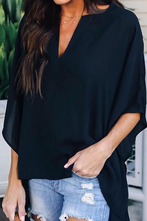 Casual V-neck Loose Raglan Top