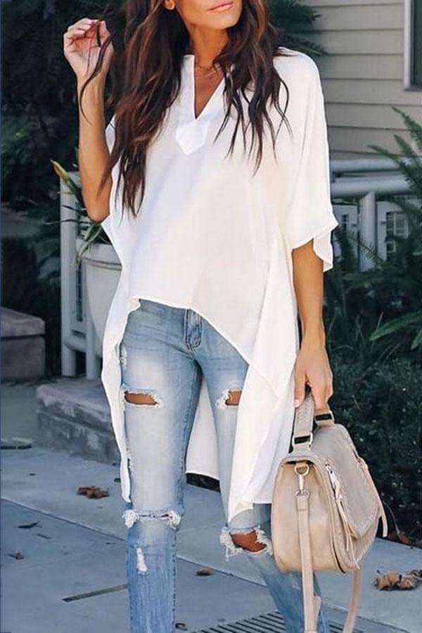 Casual V-neck Loose Raglan Top