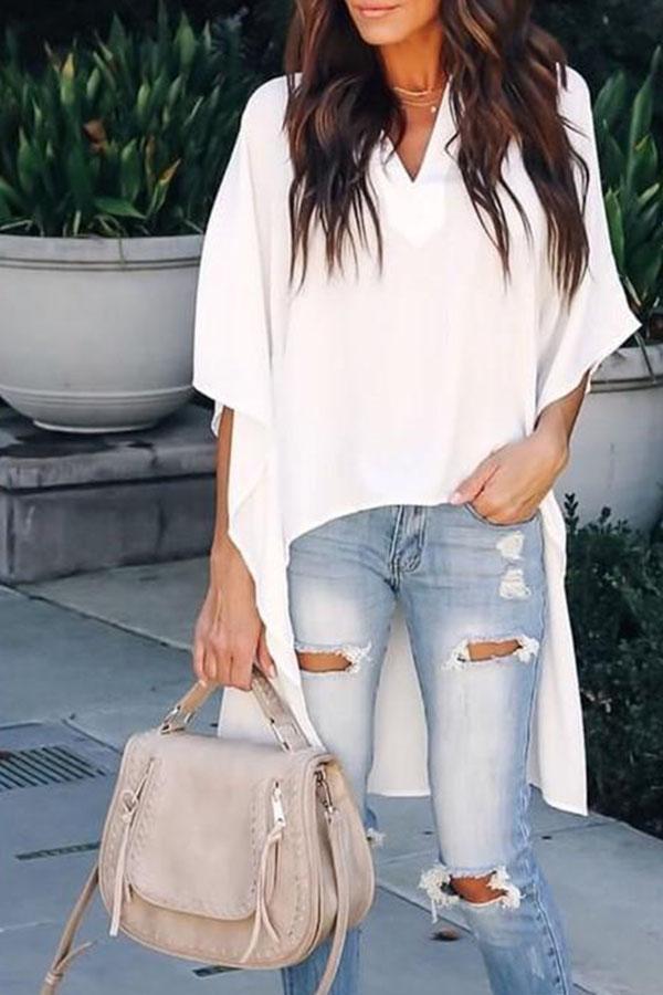 Casual V-neck Loose Raglan Top