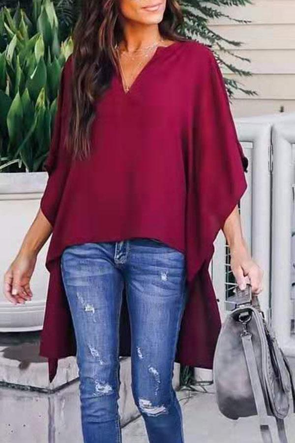 Casual V-neck Loose Raglan Top