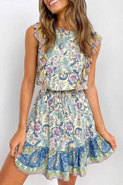 Flounce Design Print Mini Dress