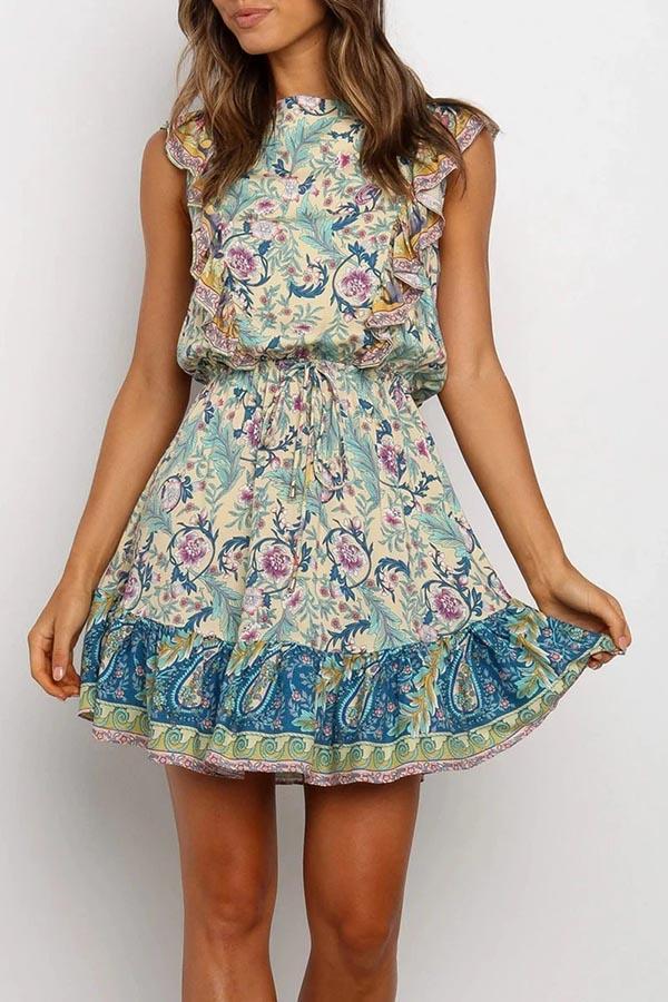 Flounce Design Print Mini Dress