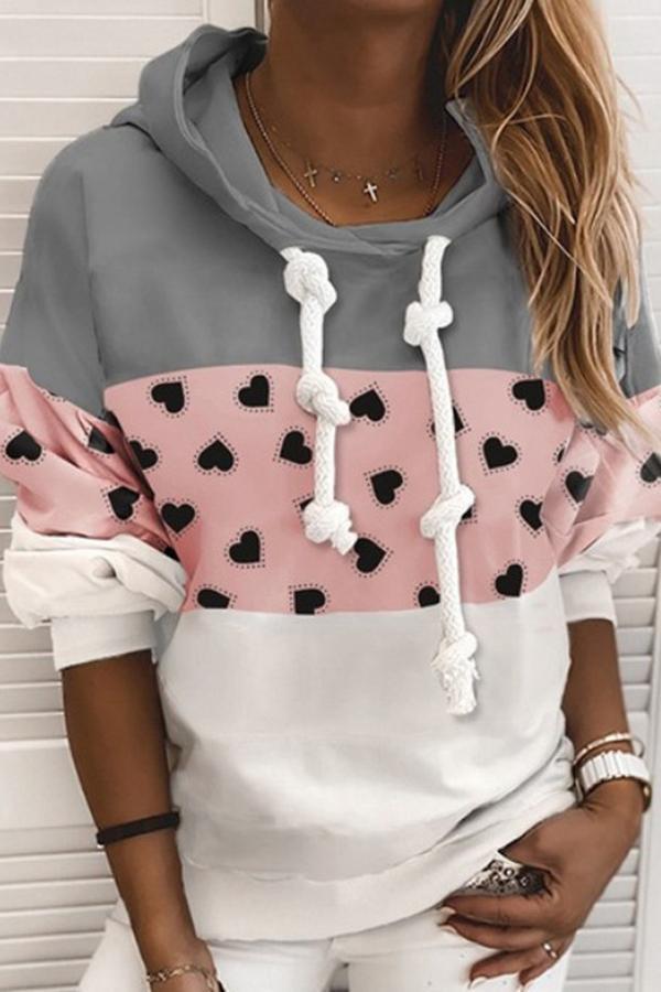 Long Sleeve Patchwork Love Hooded Sweatshirt