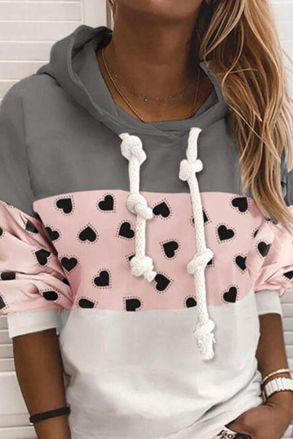 Long Sleeve Patchwork Love Hooded Sweatshirt