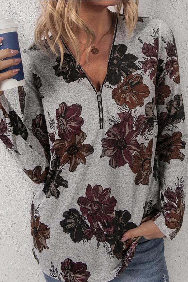 Casual Flower V Neck Blouse