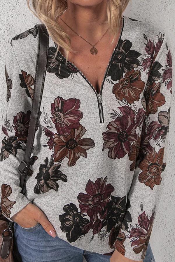 Casual Flower V Neck Blouse