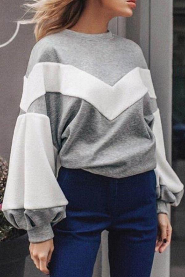 Sporty Patchwork Round Neck Sweatshirt