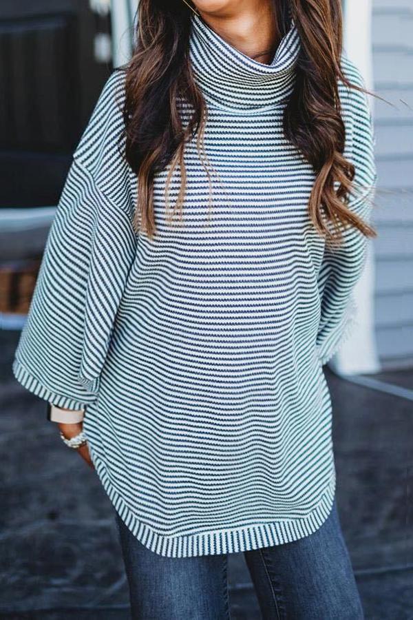 Unusual Pinstripe High Neck Sweatshirt