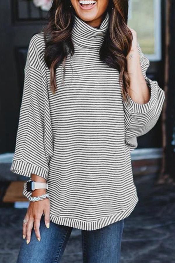 Unusual Pinstripe High Neck Sweatshirt