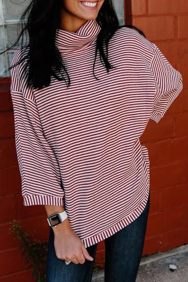 Unusual Pinstripe High Neck Sweatshirt