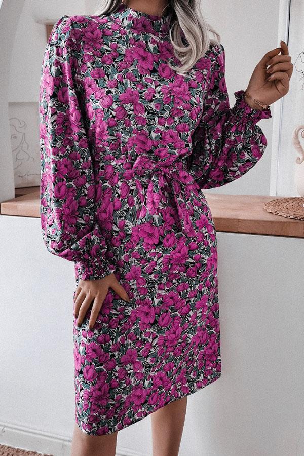 Elegant Floral Print Slim Fit Midi Dress