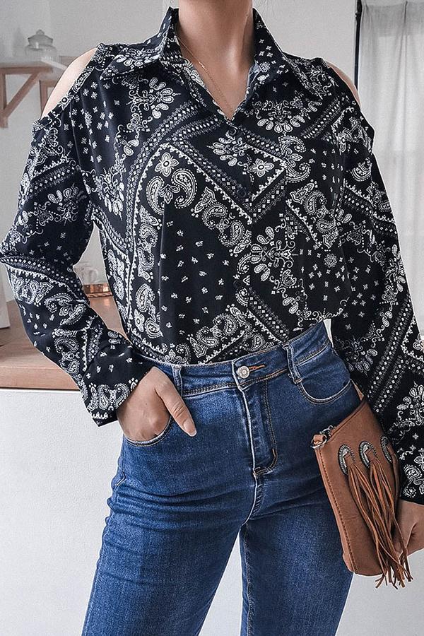 On-trend Abstract Print Shirt Collar Cutouts Shirt