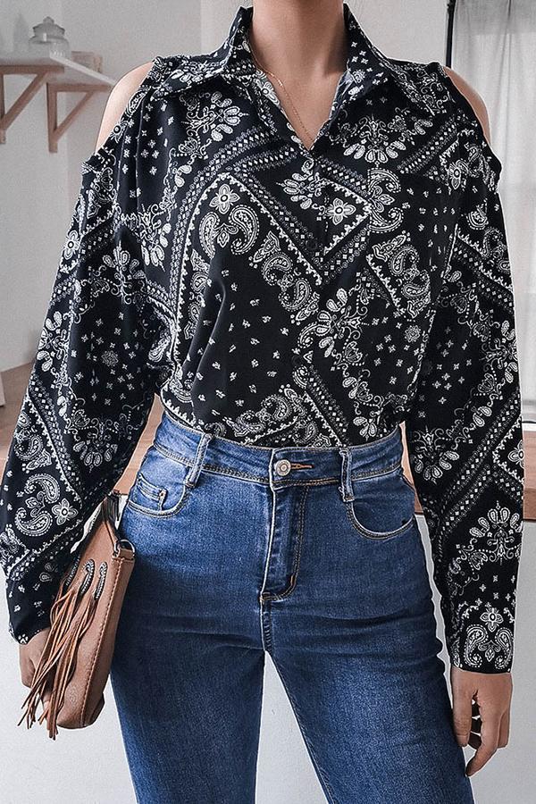 On-trend Abstract Print Shirt Collar Cutouts Shirt