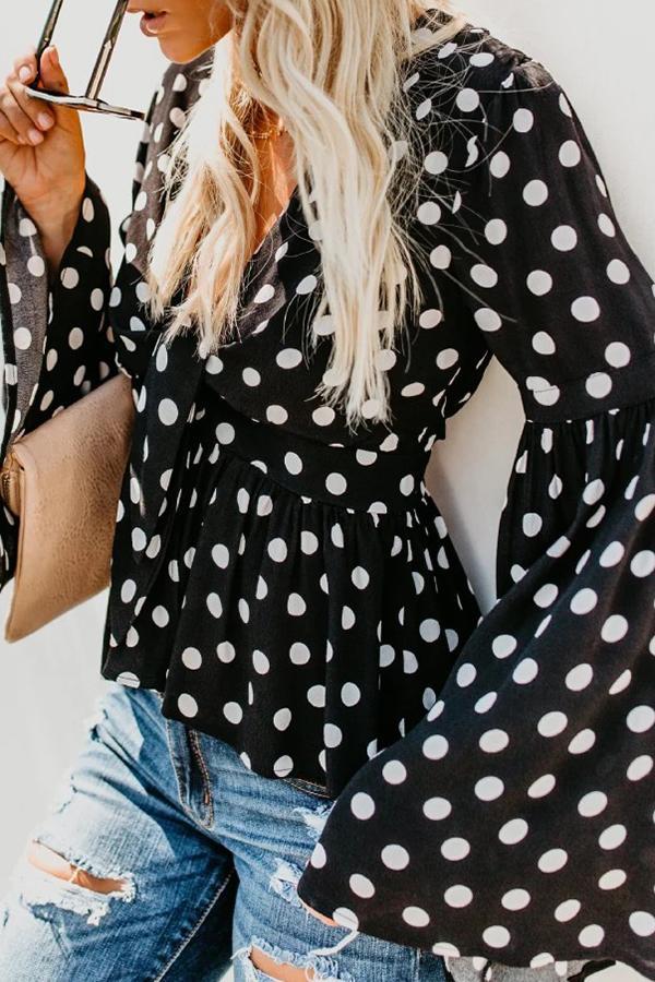 Relaxed Flower Print Draped V Neck Blouse