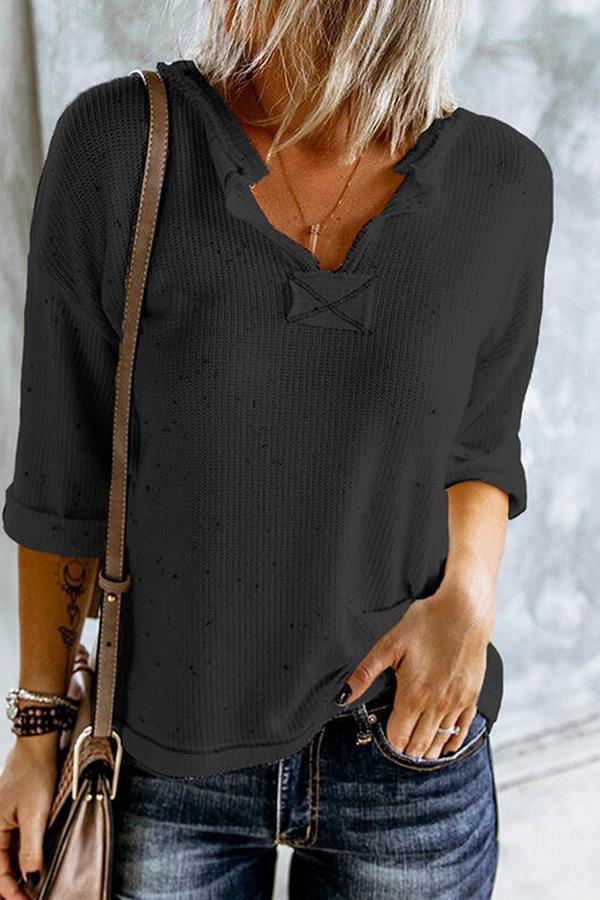 Classic Solid Color V Neck Blouse