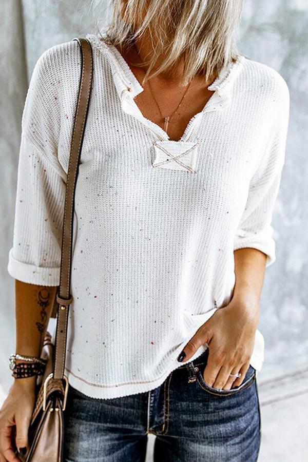 Classic Solid Color V Neck Blouse