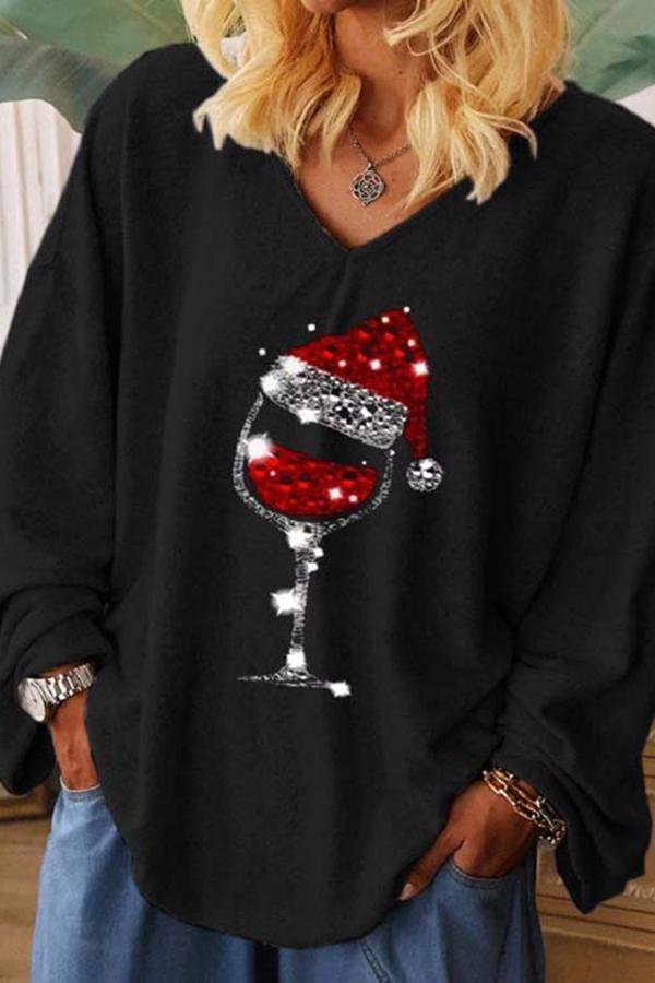 Modern Round Neck Plain Baggy Long Sleeve Sequined Blouse