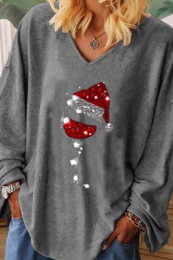 Modern Round Neck Plain Baggy Long Sleeve Sequined Blouse