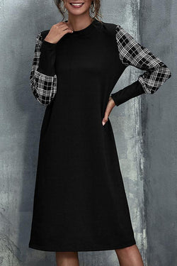 Classic Patchwork Tartan Slim Fit Midi Dress