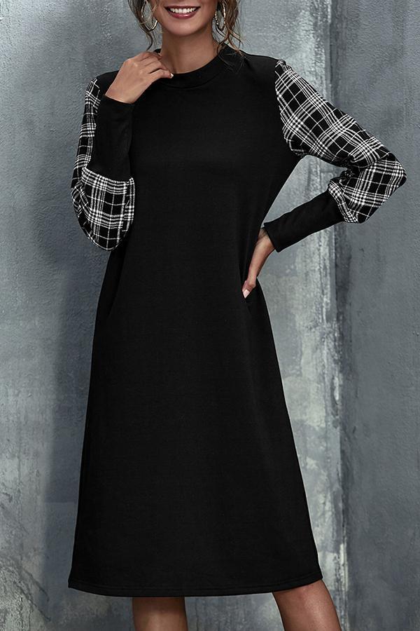 Classic Patchwork Tartan Slim Fit Midi Dress