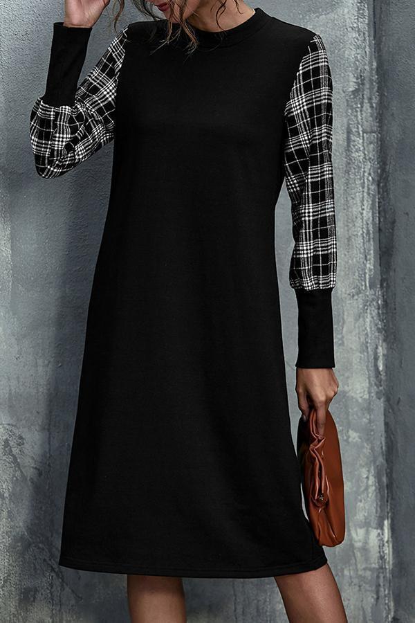 Classic Patchwork Tartan Slim Fit Midi Dress