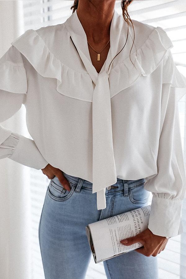 Elegant Solid Color White Tailored Long Sleeve Shirt