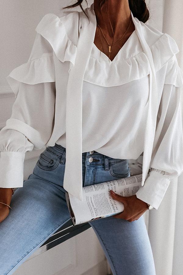 Elegant Solid Color White Tailored Long Sleeve Shirt