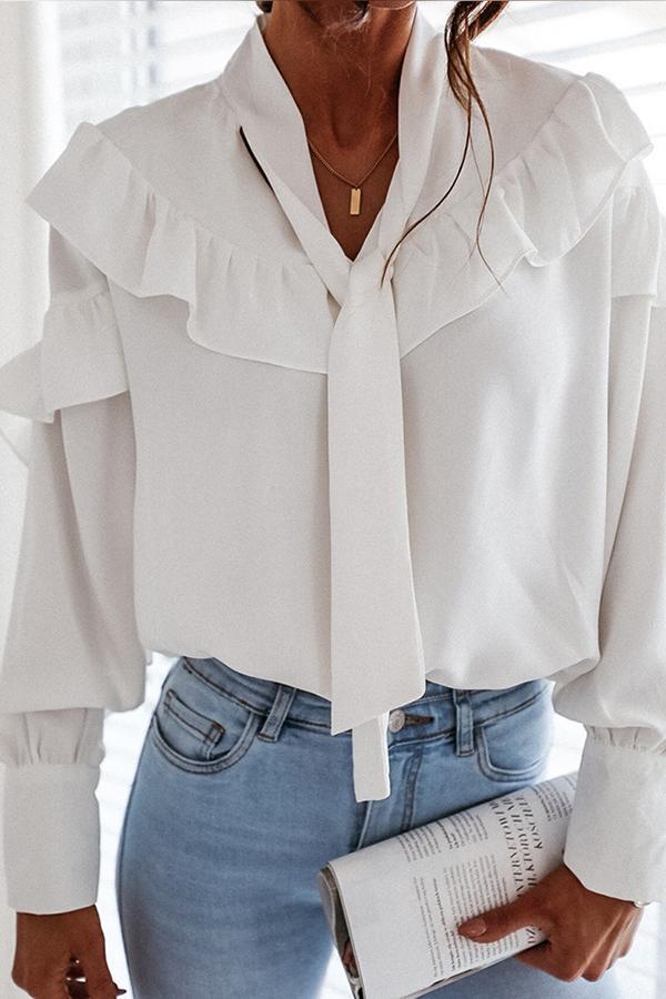 Elegant Solid Color White Tailored Long Sleeve Shirt