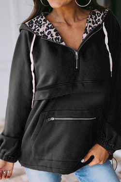 On-trend Plain Leopard Print Baggy Hoodie Sweatshirt