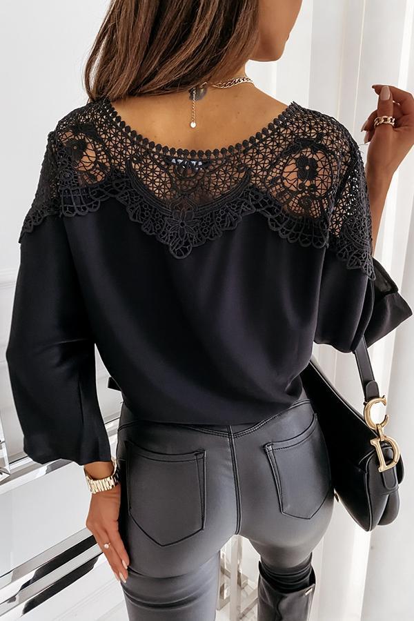 Elegant Solid Color Lace Tailored Shirt