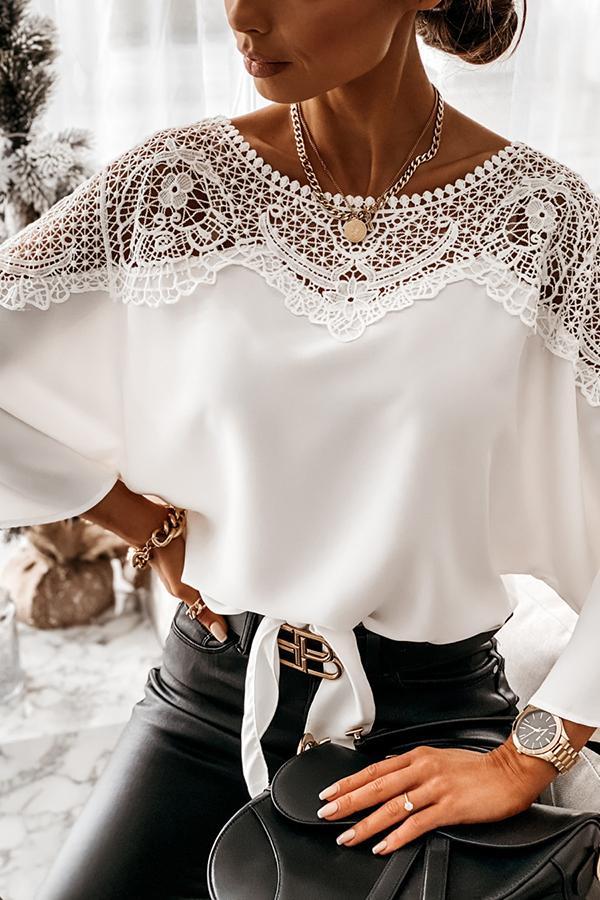 Elegant Solid Color Lace Tailored Shirt