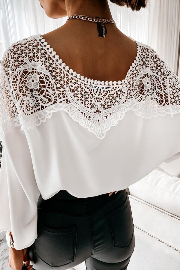 Elegant Solid Color Lace Tailored Shirt