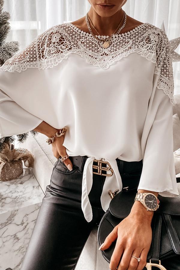 Elegant Solid Color Lace Tailored Shirt