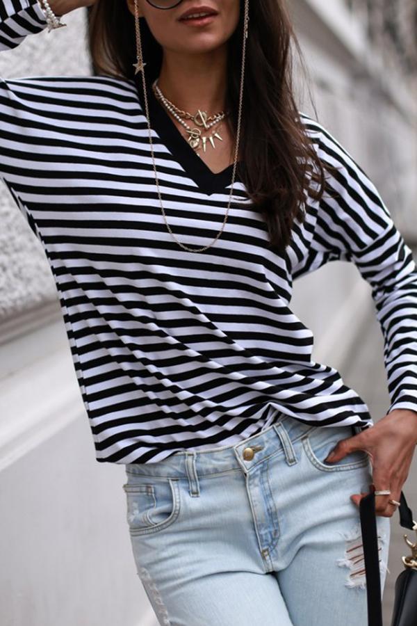 Classic Pinstripe Plain V Neck Tailored Blouse