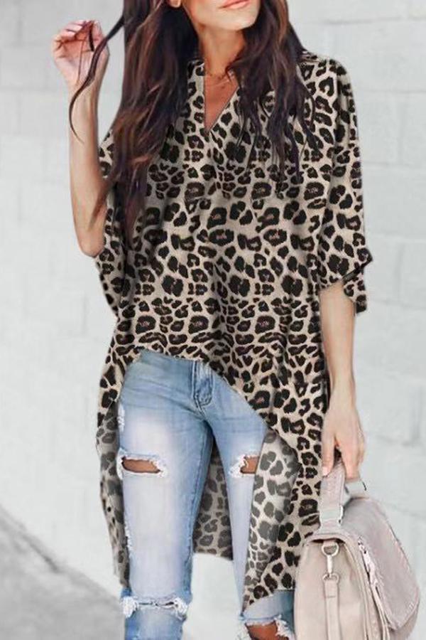 Urban Leopard Print V Neck Tailored Shirt