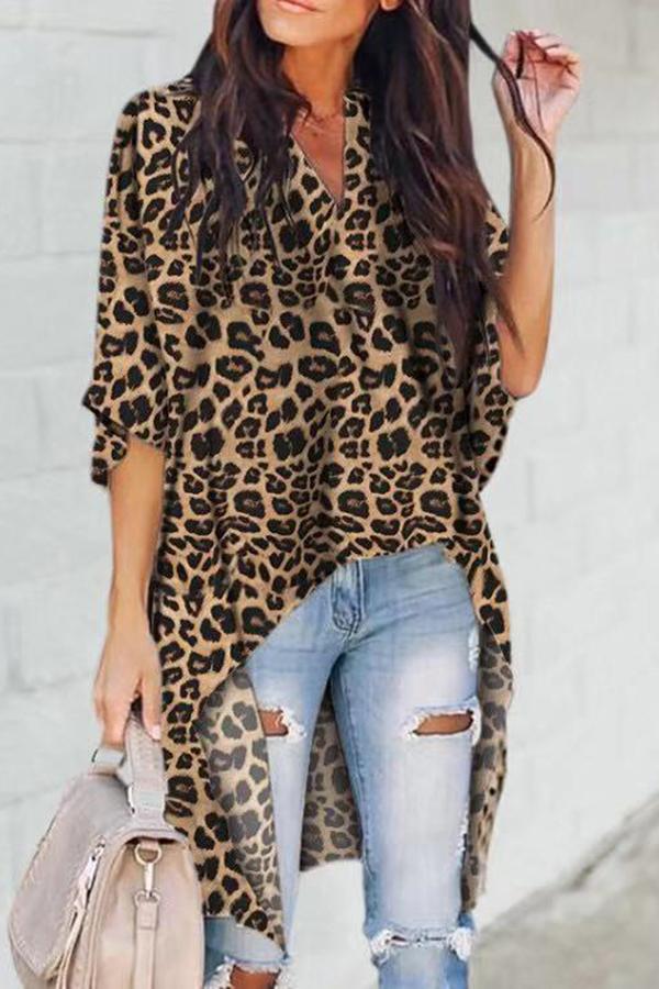 Urban Leopard Print V Neck Tailored Shirt