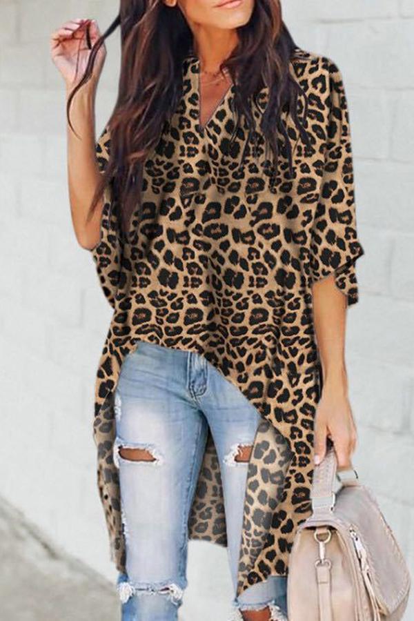 Urban Leopard Print V Neck Tailored Shirt