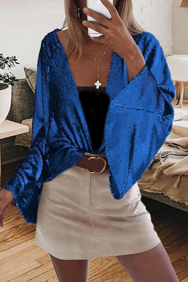 Sexy Sequined Solid Color Tailored Blouse